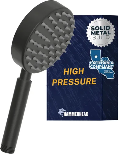 HammerHead Showers® Cabezal de ducha de mano de metal sólido, negro mate, cabezales de ducha de bajo flujo de 1.75 GPM, varita rociadora de 4