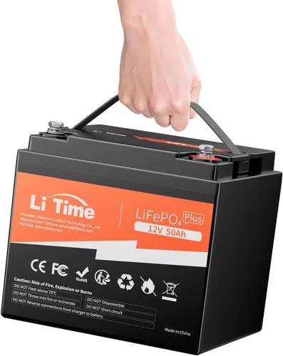 LiTime 12V 50Ah Batería de litio LiFePO4 para RV, batería de ciclo profundo máx. 15000, ultra ligera de 11.57lbs, perfecta para autocaravana,