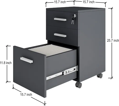 Miniatura 2 de Lazio Archivador de 26 pulgadas con cerradura, archivador para el hogar y la oficina, archivador de 3 cajones con ruedas para cartas de tamaño A4