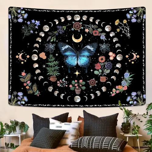 Miniatura 20 de Fowocu Tapiz bohemio con mandala floral para colgar en la pared, medallón de flores bohemias, tapiz estético, beige, naranja, hippie, indio, pequeño