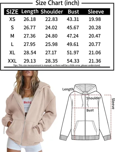 Miniatura 6 de Trendy Queen - Sudaderas con capucha Y2K con cremallera para mujer, de manga larga, para otoño, de gran tamaño, casual, con bolsillo