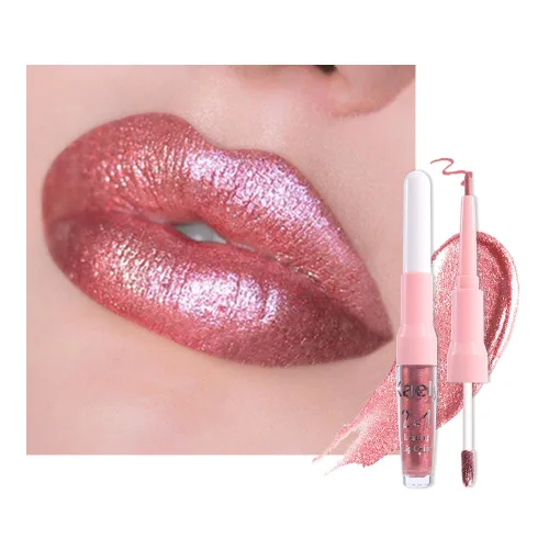 Miniatura 16 de evpct Juego de delineador de labios y lápiz labial metálico rosa claro, para mujeres, de larga duración, impermeable, 24 unidades, color rosa claro
