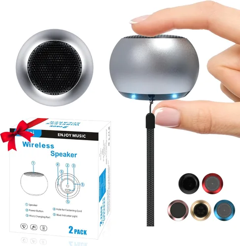 Miniatura 8 de Paquete de 2 mini altavoces portátiles, altavoces pequeños Bluetooth, micro altavoz inalámbrico para teléfono/PC/tableta, batería recargable