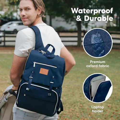 Miniatura 3 de KeaBabies Mochila para pañales para bebé con cambiador, bolsa de bebé impermeable para mamá y papá, bolsillos aislados para botellas, niños Azul