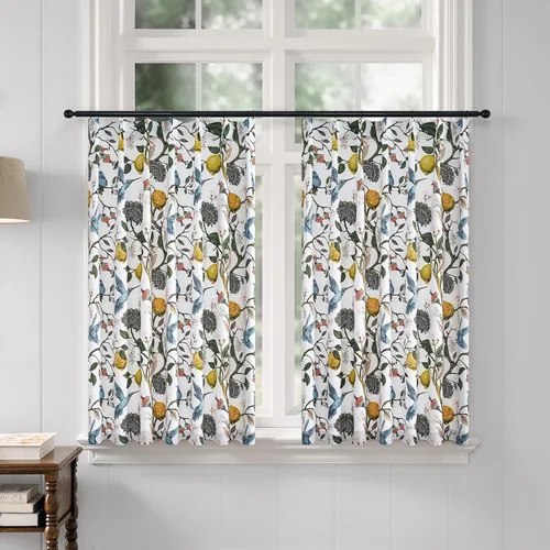 Miniatura 14 de Cortinas beige para cocina, 36 pulgadas de largo, diseño floral botánico de limón y colibrí, cortinas plisadas para oscurecer la habitación