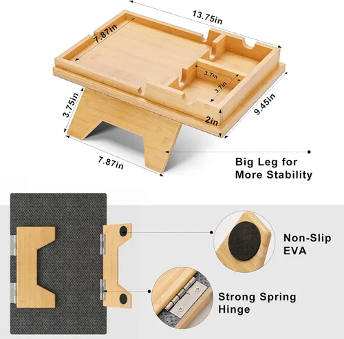 Miniatura 8 de Bestjing Bandeja de bambú para portavasos de sofá – 2 en 1 con soporte doble desmontable Be Slide-Away – Sofá sillón Caddy para beber aperitivos