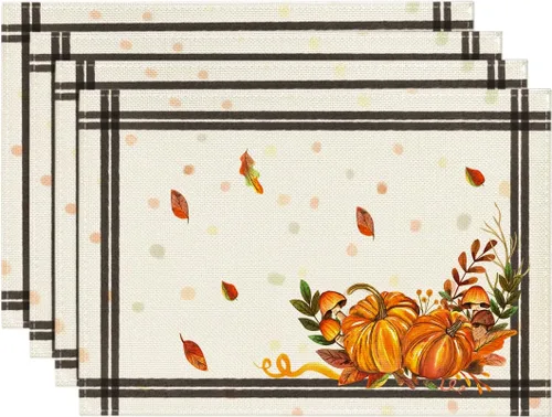 Miniatura 7 de Artoid Mode Juego de 2 manteles individuales de otoño y hojas de calabaza, 12 x 18 pulgadas, para decoración de fiestas, cocina, comedor