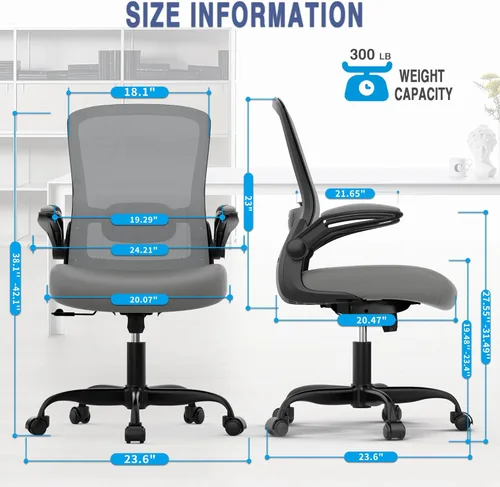 Miniatura 2 de Silla de oficina Mimoglad, silla de escritorio ergonómica con soporte lumbar ajustable, silla de computadora de malla de respaldo alto con Grafito