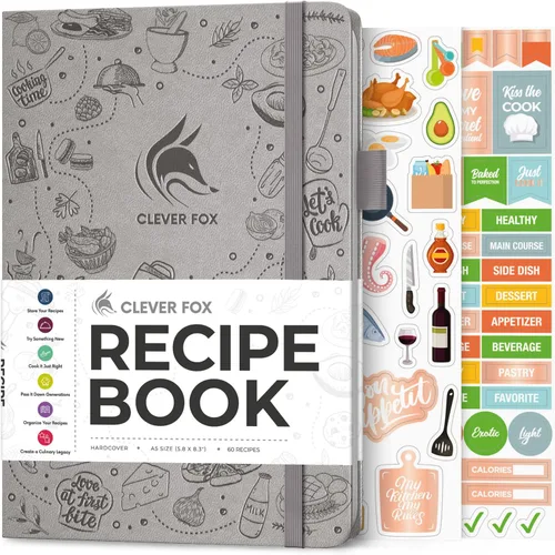 Clever Fox Libro de recetas - Libro de cocina familiar en blanco - Diario de cocina vacío - Organizador de cuadernos para escribir recetas - Gris