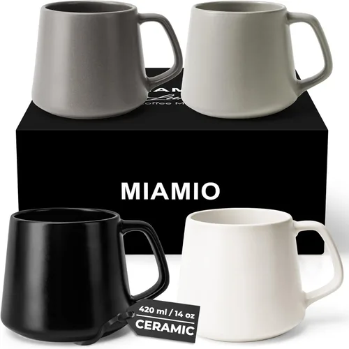 Miniatura 9 de MIAMIO - Juego de 4 tazas de café / tazas de café grandes de cerámica (14 onzas) - Taza para capuchino, té, espresso - Aptas para microondas