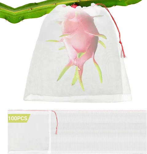 Miniatura 16 de Bolsas protectoras de frutas de malla, 50 bolsas de frutas grandes de 14 x 21 pulgadas para árboles frutales, bolsa de malla duradera para jardín