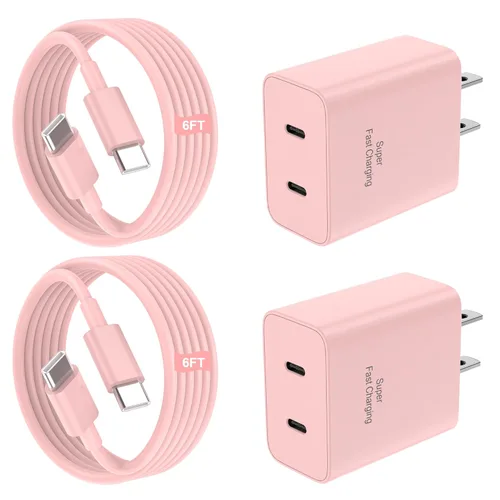 Miniatura 14 de Paquete de 2 cargadores súper rápidos USB C de doble puerto para teléfono Android tipo C, bloque de carga rápida con cable de carga tipo C de 6 pies