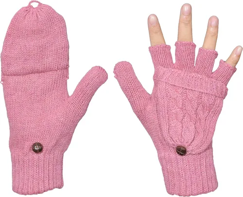 Miniatura 46 de Beurlike Guantes de invierno para mujer, de lana cálida, a prueba de viento, convertibles, sin dedos