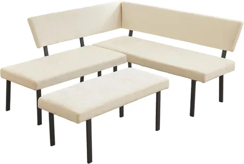 HIPIHOM Moderno banco de comedor en forma de L, sofá esquinero tapizado de tela de 67 pulgadas con patas de metal para rincón de cocina, sala de