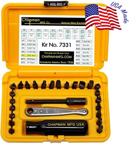 Miniatura 2 de Chapman MFG 7331 Juego de destornilladores estándar multiusos – Incluye Phillips, SAE Allen Hex y puntas ranuradas/de cabeza plana – El juego