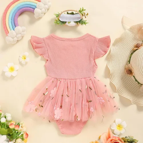 Miniatura 51 de GRNSHTS Traje de bebé niña 1er cumpleaños traje acanalado tul mameluco princesa pastel Smash sesión de fotos ropa + diadema