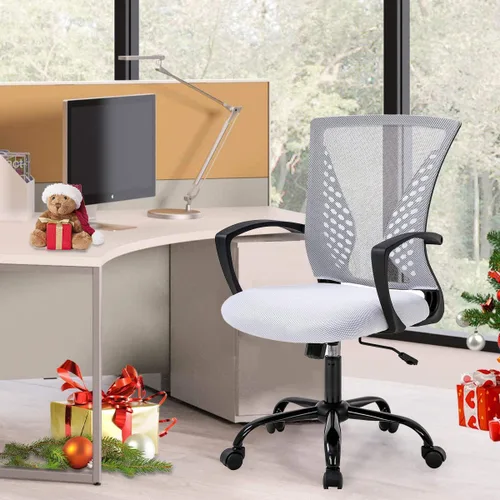 Miniatura 10 de Silla de oficina en casa, silla de escritorio ergonómica, silla de computadora de altura ajustable con soporte lumbar, reposabrazos de malla, silla