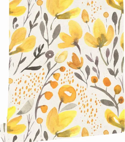 Papel tapiz autoadhesivo Kapok de flores frescas amarillas, autoadhesivas, para despegar y pegar, removible, acuarela, sin costuras, prepegado,