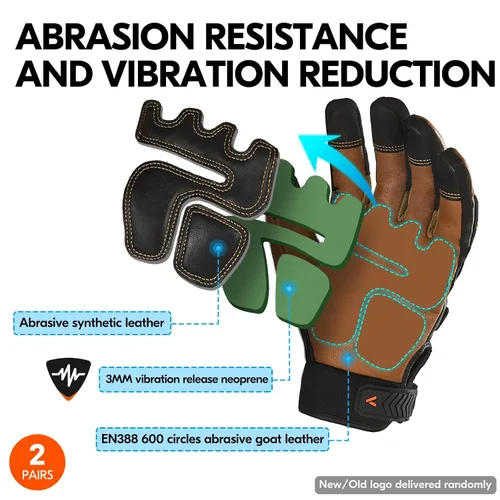 Miniatura 5 de Vgo... guantes de trabajo resistentes para hombres, de cuero de cabra, repelentes al agua, guantes de aparejador, antivibración, compatibles