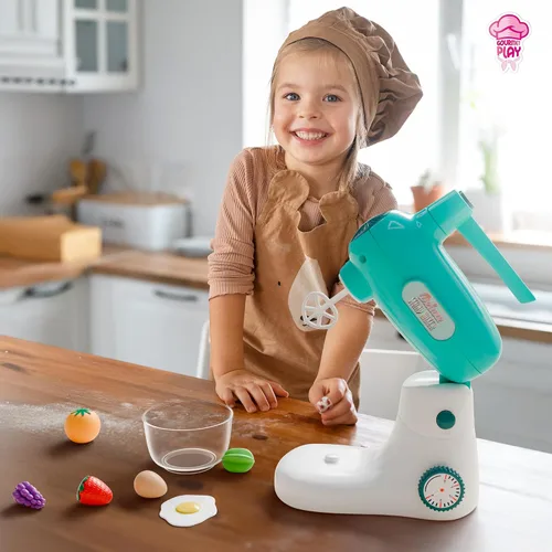Miniatura 3 de Lollipop Juego de mezclador de pie de lujo para niños pequeños de 3 años en adelante, juego de cocina gourmet de 9 piezas con frutas, huevos