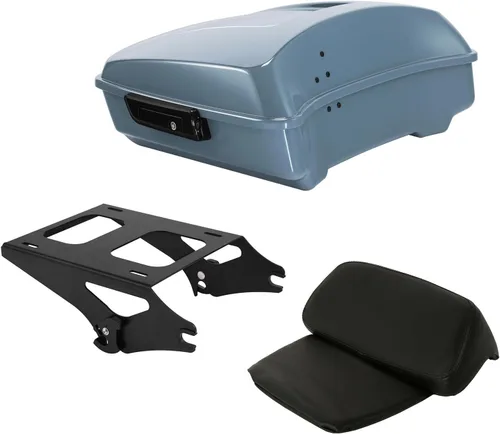 Miniatura 20 de TCT-MOTORPARTS Atlas Silver Metálico Maletero de Viaje Modificado con Respaldo y Montaje en Rack Adecuado para Harley Touring 14-25 Street Glide