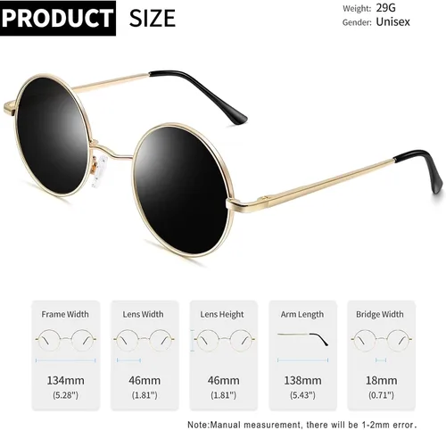 Miniatura 4 de Gafas de sol Joopin polarizadas, estilo Lennon, redondas, gafas de sol estilo hippy redondas para mujer y hombre