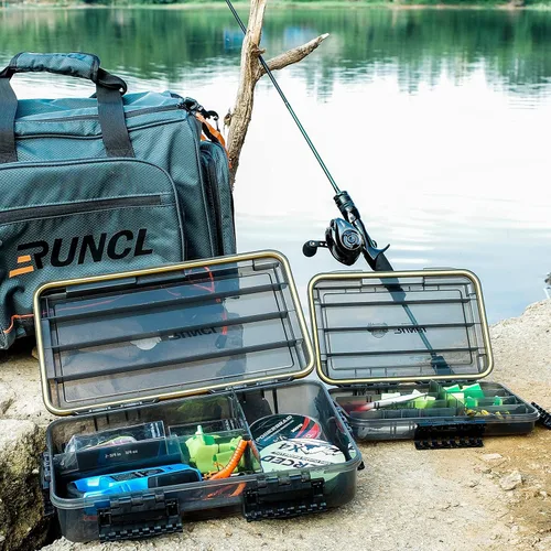Miniatura 2 de RUNCL Caja de aparejos de pesca, impermeable, hermética, caja de aparejos de bandeja 3600/3700 con separadores ajustables, protección solar, marco 2
