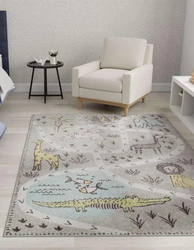 Miniatura 4 de Unique Loom Whimsy Kids Collection - Alfombra de área de cocodrilo (2 pies 2 pulgadas x 2 pies 11 pulgadas, rectangular, gris/negro)