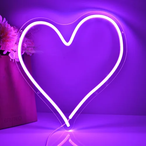 Miniatura 4 de Britrio Letrero de luz de neón LED de 13.4 pulgadas en forma de corazón, letrero de neón para colgar en la pared, arte de pared para bar, dormitorio