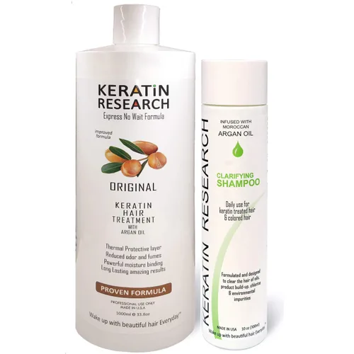 Keratina Brasilera Tratamiento Capilar por 33.8 fl oz con Champú Clarificante, Resultados Profesionales, Alisa y Suaviza el Cabello (Keratina por