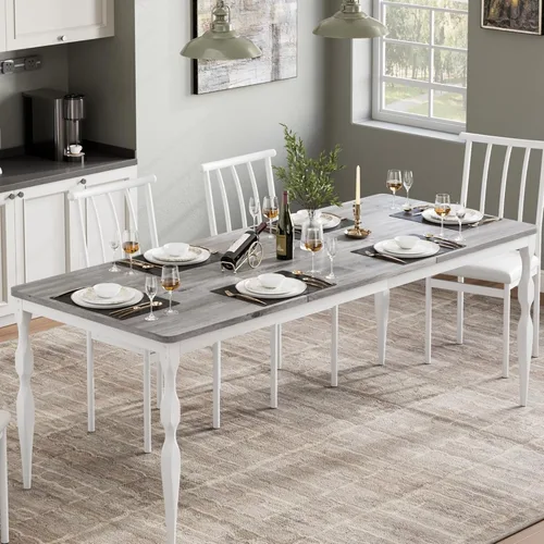 Miniatura 7 de Mesa de comedor rectangular para 6, 71 pulgadas, mesa de cocina rústica de granja con mesa grande, mesa de comedor larga de madera con patas