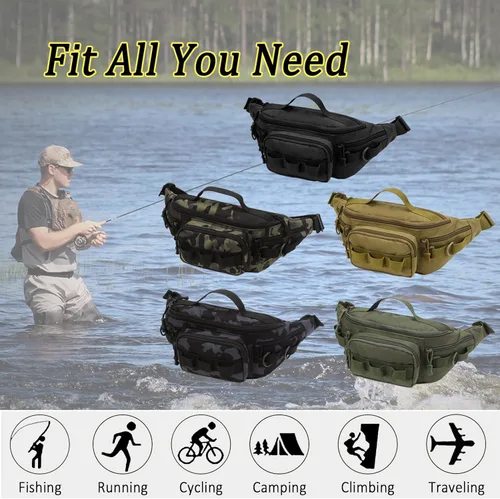 Miniatura 7 de Riñonera táctica, pequeña bolsa de aparejos de pesca, resistente al agua, cintura militar, portátil, para pesca con mosca, senderismo, escalada