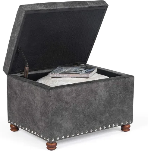 Miniatura 4 de Joveco Otomana rectangular de 24" con almacenamiento para sala de estar, banco tapizado con asiento y reposapiés con tapa abatible, reposapiés