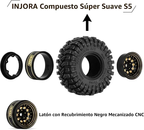 Miniatura 4 de Juego de neumáticos de rueda Beadlock de 1.0 de latón con revestimiento negro INJORA para Axial SCX24 AX24 TRX4M FCX24, actualización 1/24 1/18