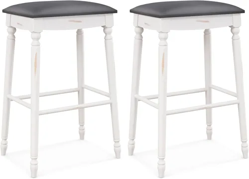 Miniatura 10 de Giantex Juego de 2 taburetes de bar de 24 pulgadas de altura de mostrador con asiento acolchado, patas de madera de goma, reposapiés y superficie