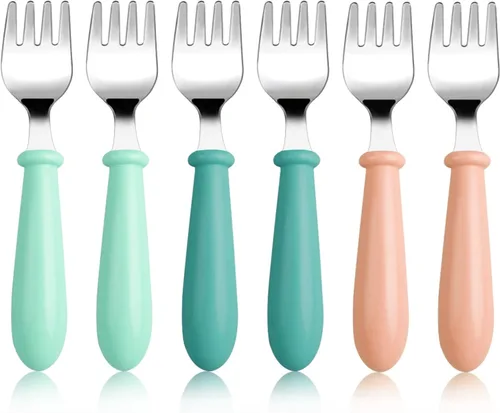 Miniatura 9 de Pimoys Cucharas para niños pequeños, 6 cucharas de bebé para autoalimentarse, cucharas de acero inoxidable para niños con mango redondo, utensilios