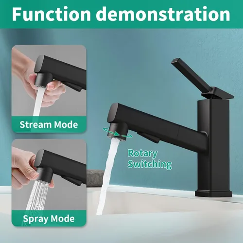Miniatura 2 de Grifo de baño de un solo agujero, grifo de lavabo de baño moderno extraíble con 3 modos de flujo de agua, grifos de baño con rociador