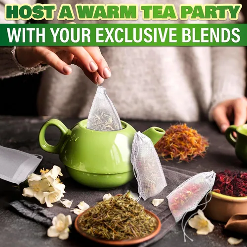 Miniatura 7 de 400 bolsas de té desechables para té de hojas sueltas, bolsas de té reutilizables de 3.62 x 2.76 pulgadas hechas de material no tejido sin