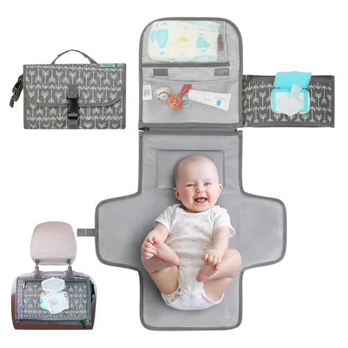 Miniatura 17 de Kopi Baby Cambiador de pañales portátil, bolsa de viaje para cambiador de pañales para bebé con bolsillo para toallitas, cambiador portátil