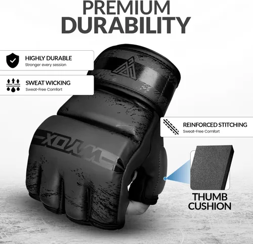 Miniatura 2 de WYOX Guantes MMA para hombres y mujeres – Guantes de boxeo de agarre y combate con diseño de palma abierta, guantes de entrenamiento acolchados sin