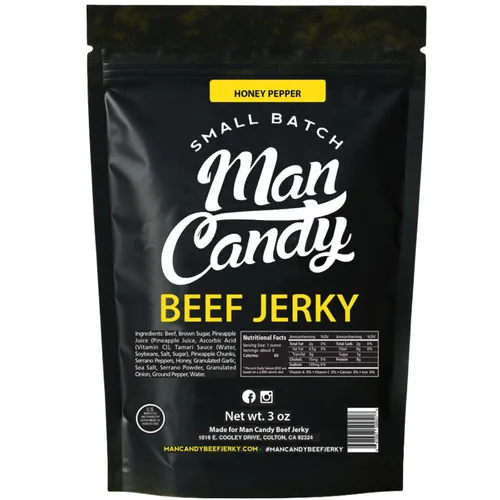Miniatura 9 de Man Candy - Bocadillo de carne seca con sabor a barbacoa, sabor ahumado y dulce, alta proteína, 3 onzas