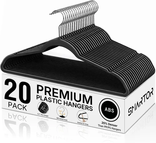 SMARTOR Plastic Hangers 20 Pack - Thin and Slim Design for Space Saving Organizer - Heavy Duty Durable Closet Organizers and Storage with 360 Swivel