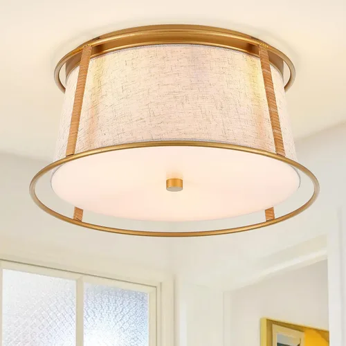 Miniatura 8 de VILUXY Luces de techo semiempotradas doradas, lámpara de techo moderna de 4 luces con pantalla de tela plisada blanca en pantalla de flores, lámpara