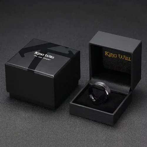 Miniatura 6 de King Will - Anillo de bodas clásico de carburo de tungsteno para hombre, en color negro, plata, oro, azul, marrón, rojo y púrpura, centro acanalado