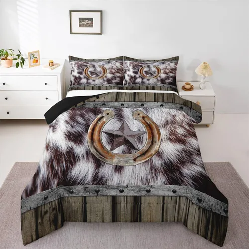 Miniatura 33 de Juego de edredón de vaquero, tamaño King, juego de ropa de cama de herradura con estrellas del oeste de Texas para adultos, hombres y niños, ropa