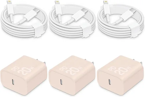 Miniatura 9 de CXX Cargador rápido para iPhone [3 unidades, certificado MFi], bloque PD USB-C de 20 W con cable de carga de 6 pies compatible con iPhone Blanco
