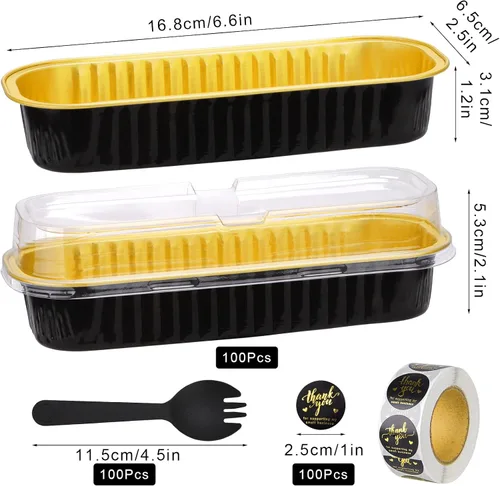 Miniatura 7 de Paquete de 100 mini moldes para pasteles de 6.8 onzas con tapas, moldes para hornear de papel de aluminio, recipientes individuales para postres