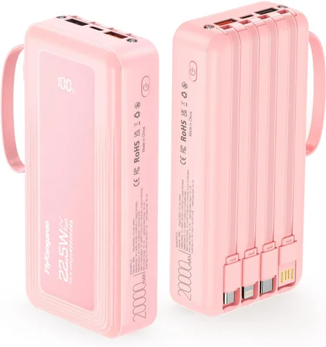 Miniatura 14 de Cargador portátil con cables integrados, batería de 10,000 mAh delgada, carga rápida de 22.5 W, banco de energía con pantalla LED USB C, 6 salidas