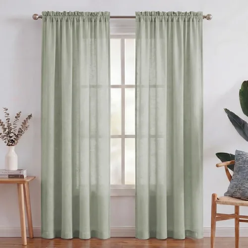 Miniatura 31 de Turquoize cortinas traslúcidas de lino natural, cortinas semitransparentes, cortinas de arpillera con bolsillo para cortinero, paneles para ventana