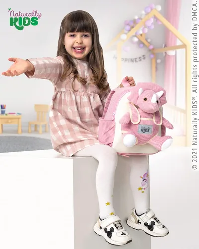 Miniatura 3 de Naturally KIDS Mochila para niños y niñas con animales de peluche, regalos para niños de 3, 4, 5, 6, 7 años, 04 Small Pink Triceratops, Viajar